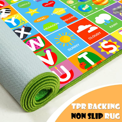 Alphabet Rug for Kids - Soft ABC Kids' Rug with Non-Slip Backing, Educational Playroom Carpet for Toddlers with Letters, Numbers & Shapes - 4'11" x 3'3"(Rectangular)