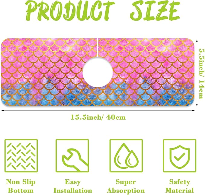 Sink Splash Guard Faucet Mat Watercolor Fish Scales Absorbent Fast Drying Mat
