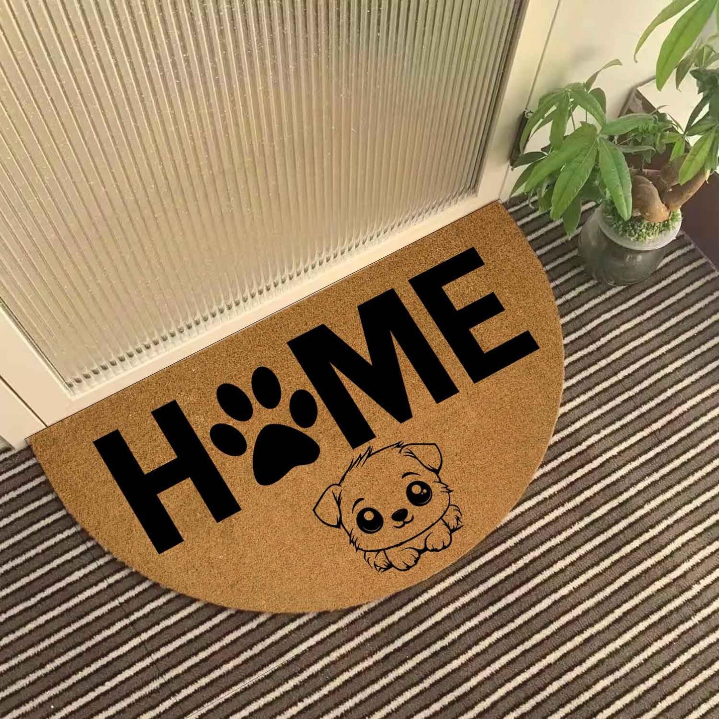 Funny Half Round Door Mat Half Circle Front Door Mat Entryway Outdoor Mat with Heavy Duty Anti-Slip Backing Front Porch Welcome Mats 29.5 x 17 inch (Home Cute Dog)