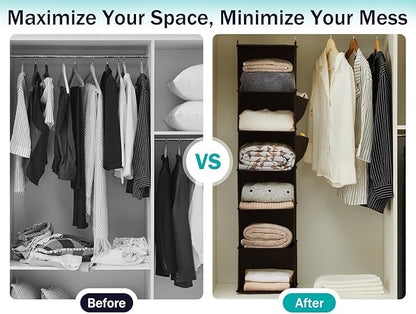 YOUDENOVA Hanging Closet Organizer, 6-Shelf Closet Hanging Storage Shelves
