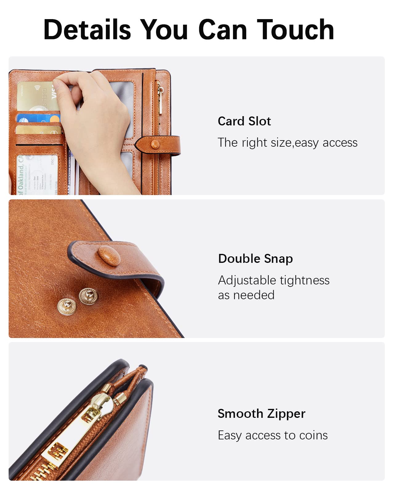 BOSTANTEN Leather Wallets RFID Blocking Large Capacity Trifold Card Holder Ladies Phone Clutch Brown