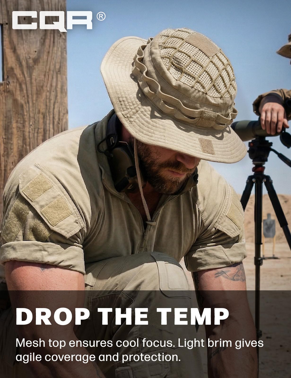CQR Men's Tactical Boonie Hat, Breathable Packable Sun Hat for Hunting, Hiking, Fishing, Shooting, and Outdoor Activities, Sentinel Alamo Khaki, Small-Medium