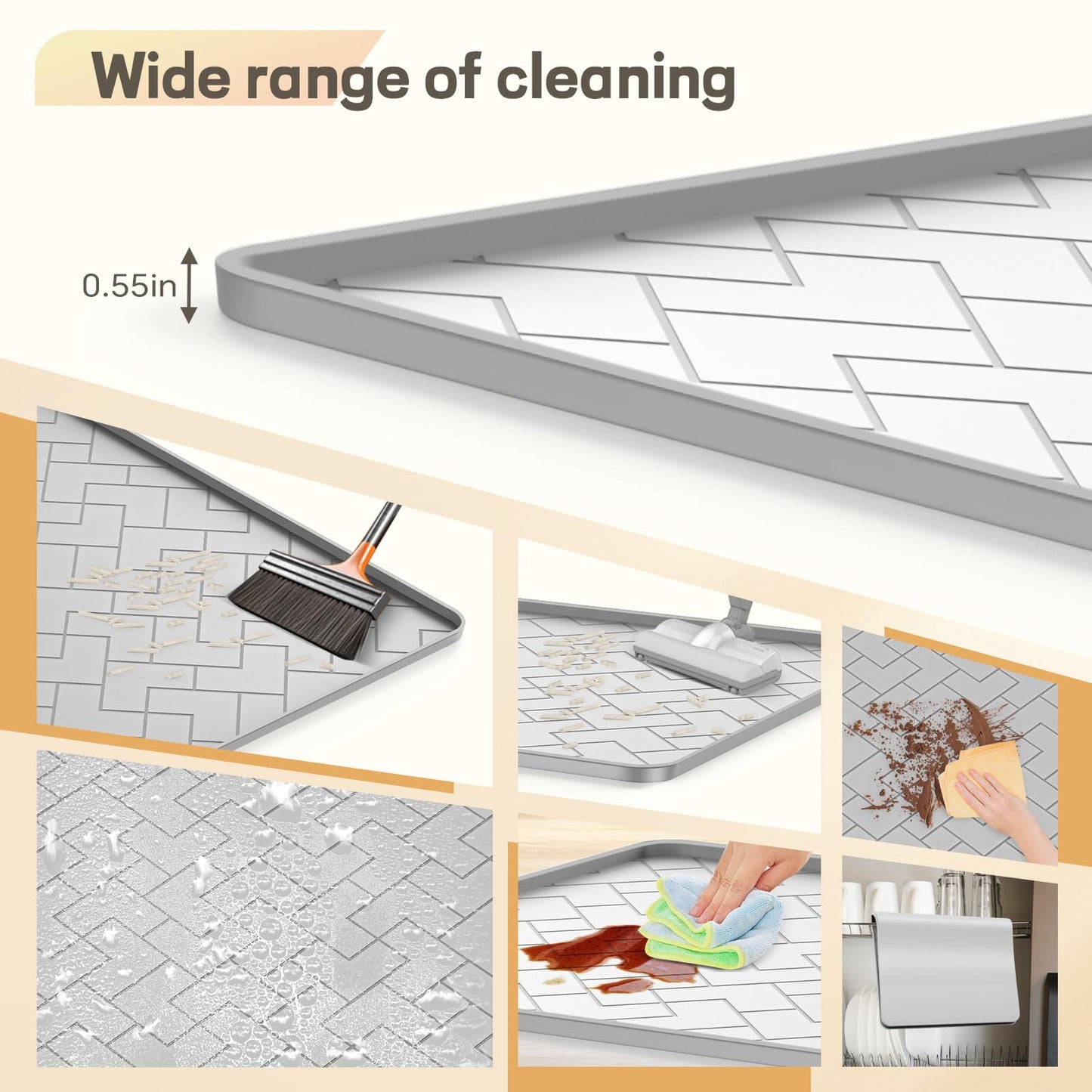 Silicone Cat Litter Mat for litter box Large 34" X 22"-Easy to Clean Cat Litter Trapping Mat, Waterproof, urine-proof and non-slip to keep the floor clean and tidy（Gray）