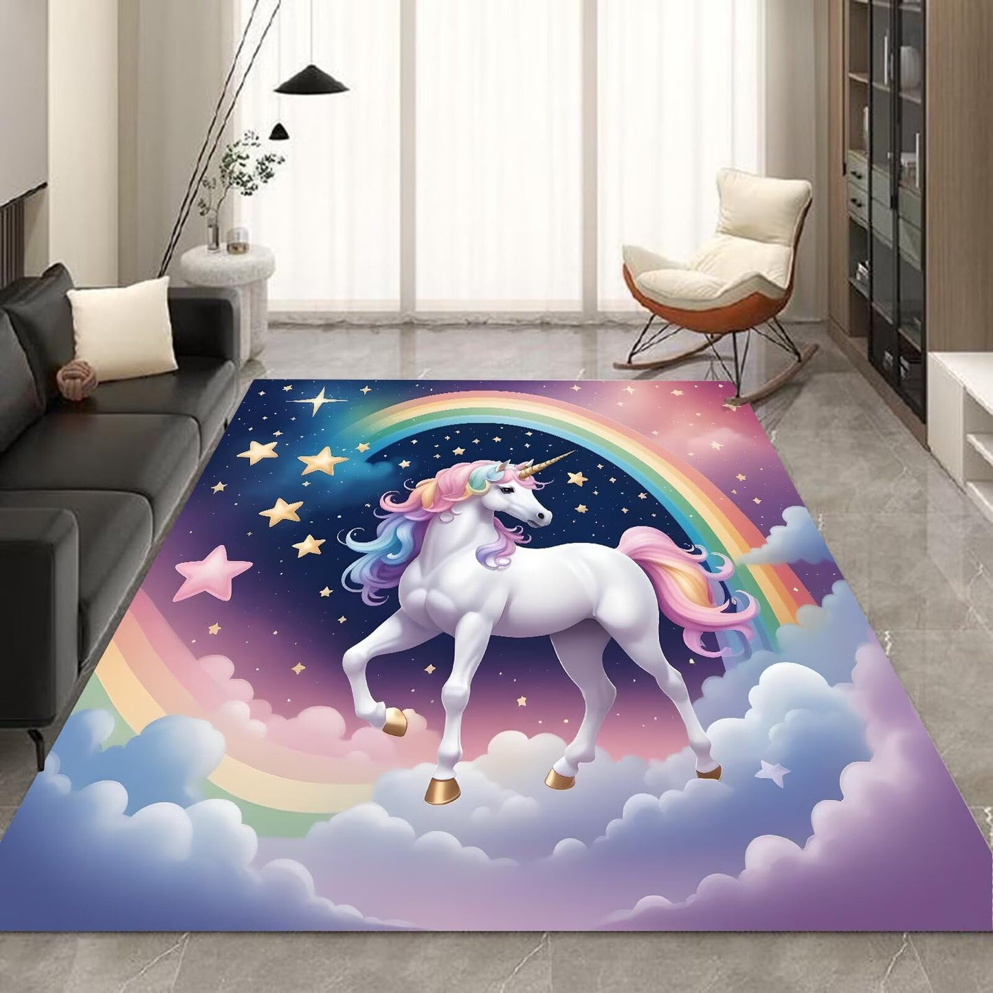 kxry Area Rugs 5X7 Feet, Unicorn Galaxy Soft Machine Washable Area Rugs Unicorn Galaxy Star Cloud Non Slip Foldable Floor Carpet for Living Room Bedroom Dining Room Dorms Nursery Rooms Office