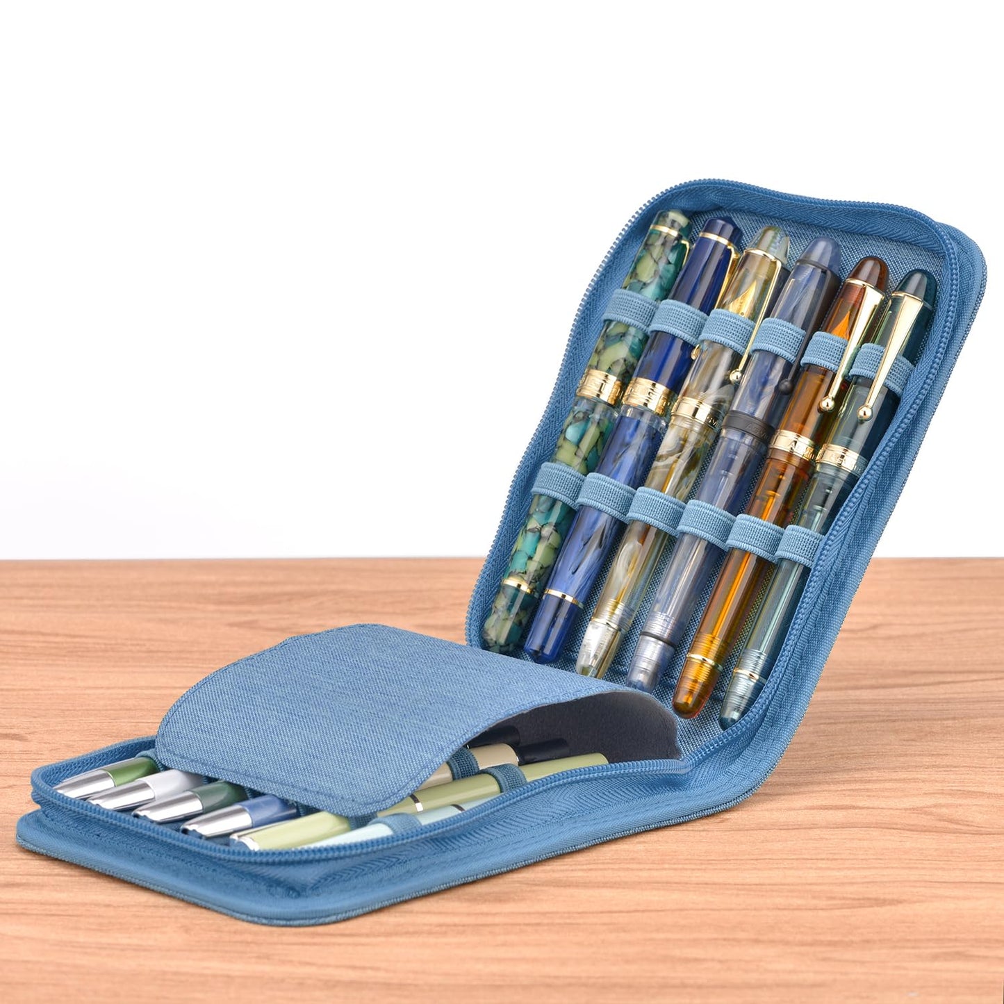Lanxivi 12 Fountain Pen Case, Rollerball Pen Case Blue Color, Waterproof Canvas Pen Display Holder Organizer Bag