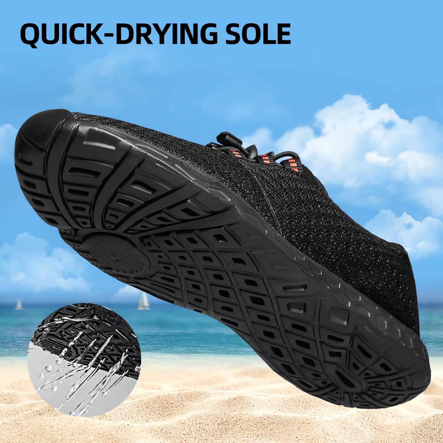 DOUSSPRT Men's Water Shoes Quick Drying Sports Aqua Shoes Dark Allblack Size 10.5