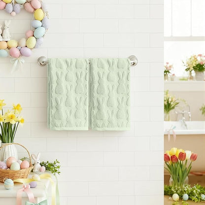 Artoid Mode 2 Pcs Light Green 3D Rabbit Jacquard Easter Hand Towels