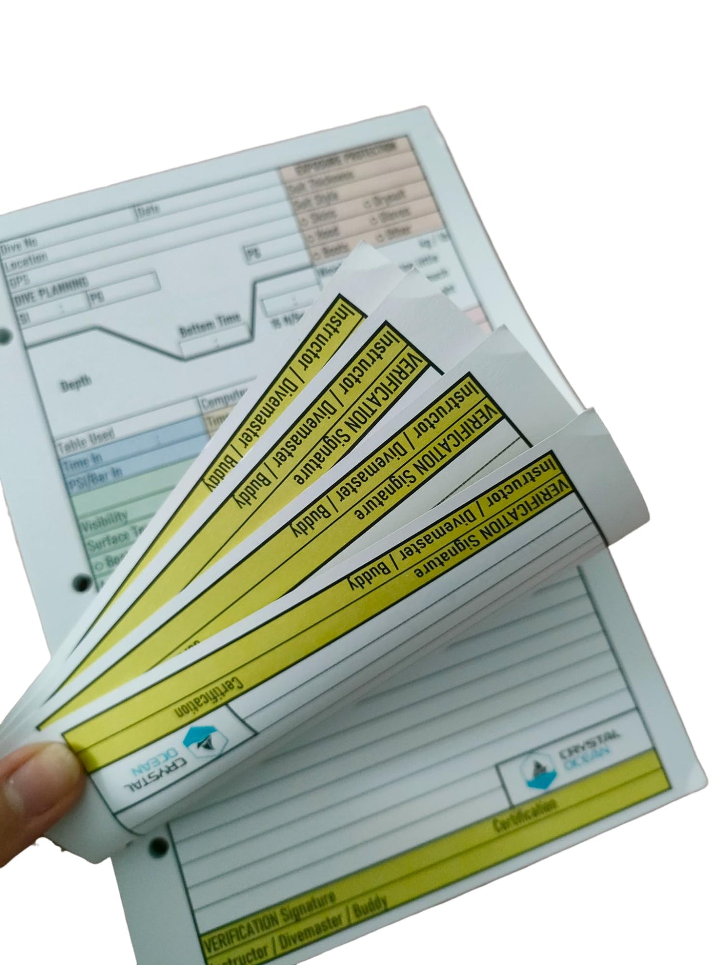 Crystal Ocean Dive Log Sheets (100 logs / 50 sheets) & Imperial No Decompression Waterproof Dive Planner (feet)