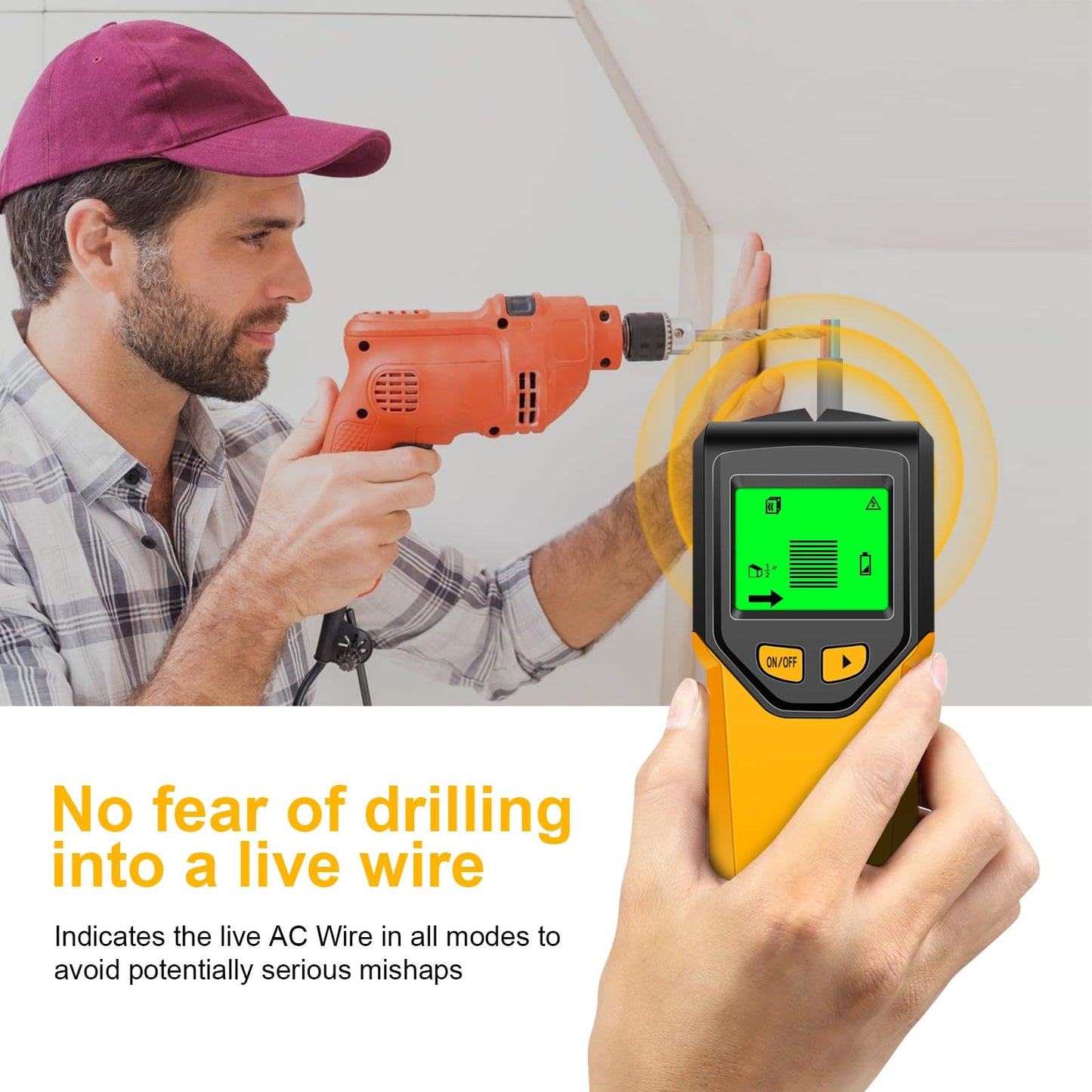 Stud Finder Wall Scanner - 5 in 1 Stud Finder Tool w/Smart Chip and HD LCD Display, Stud Detector Beam Finders for the Center and Edge of Wood AC Wire Metal Studs Joist Pipe (Yellow Feathers)