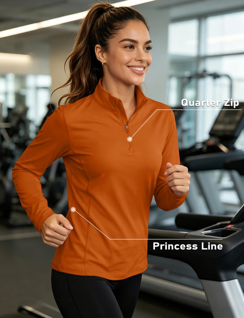 MAGCOMSEN Shirts for Women 1/2 Zip Pullover Sun Shirts for Women Long Sleeve Uv Protection Quick Dry Hiking Tops Dark Orange,M