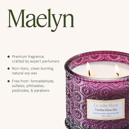 LA JOLIE MUSE Vanilla Plum Sky Candle - Coconut, Vanilla, Plum | 12 oz Large 2-Wick Soy Wax Candle | 60 Hours Clean Burn | Gift-Ready for Hosts & Gatherings | Elegant Home Decor