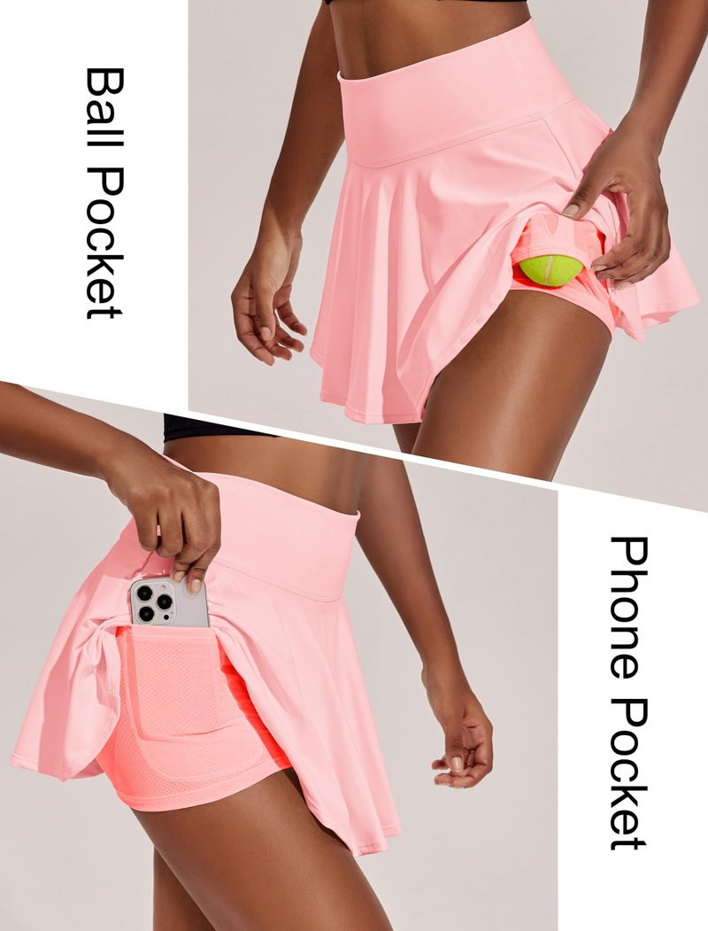 PINSPARK Women's Tennis Skirt 14" High Waisted Golf Skorts Tummy Control Active Skorts Skirt with 2 Pockets Pink XS