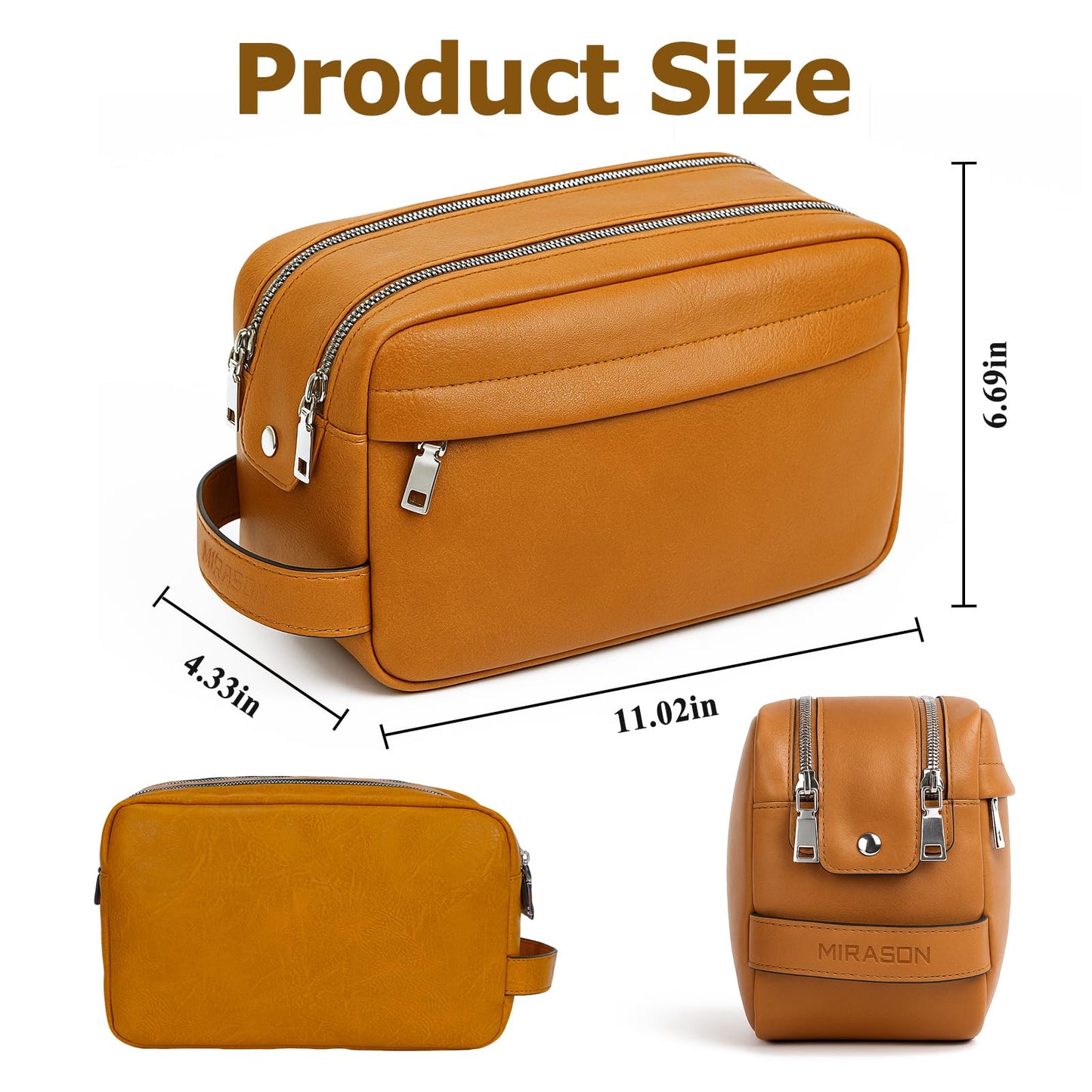 MIRASON Toiletry Bag for Men Leather Travel Toiletry Bag Dopp Kit with Metal Zippers, Water-Resistant Bathroom Bag for Travel Essentials Shaving Bag Gifts for Men, Brown