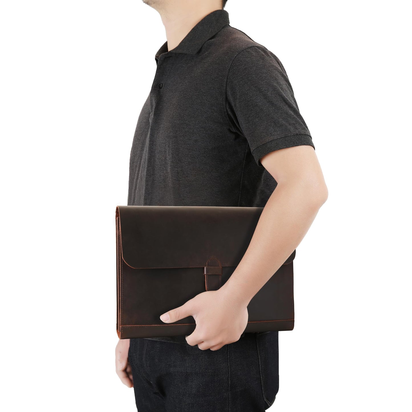 Genuine Leather File Folder, Accordian File Organizer, Leather Document Holder Resume Folio for Men & Women - Dark Brown