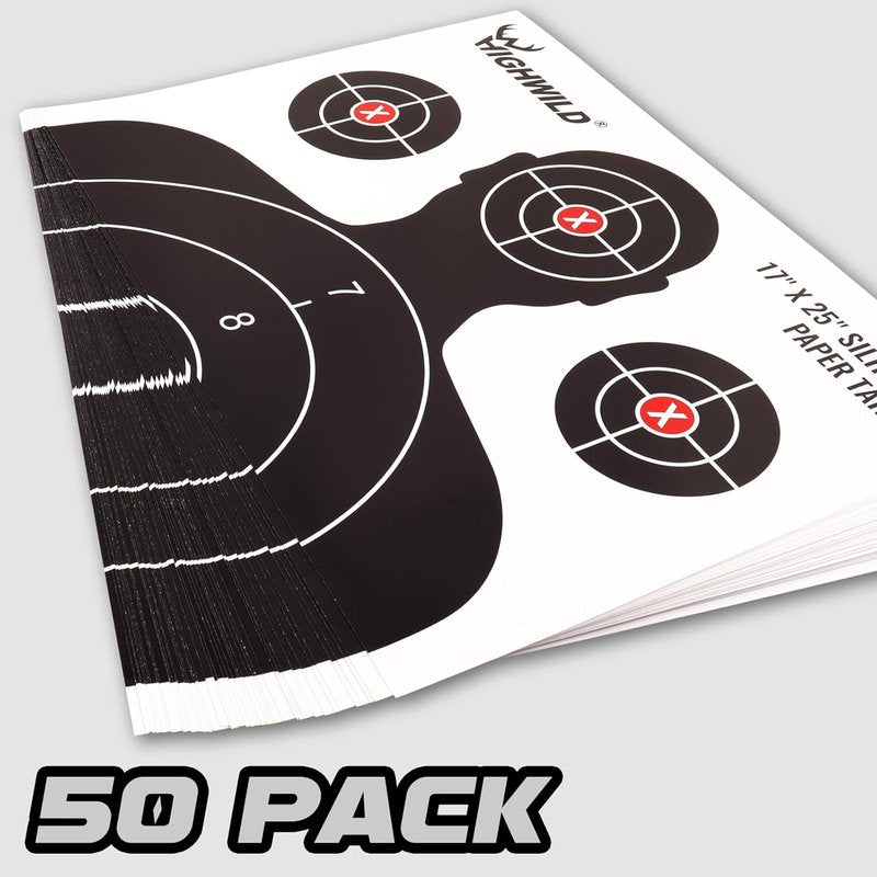 Highwild Shooting Range Silhouette Paper Target - 17x25 Inch | Ideal for Handguns, Rifles, Airguns, BB Guns