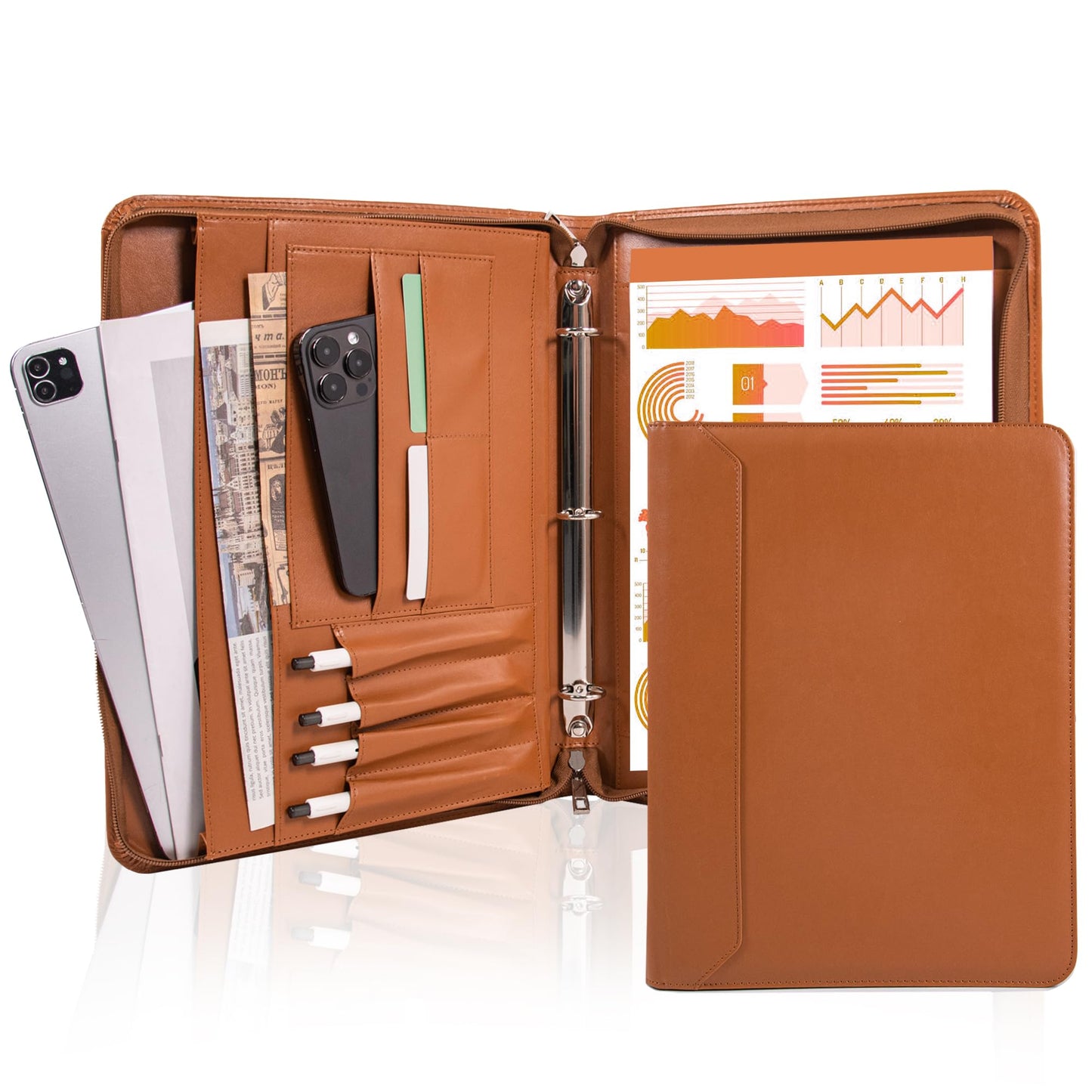 AZXCG Zipper Portfolio Padfolio Binder,3 Ring Padfolio for Women and Men,Business Portfolio Organizer for Women with A4 Writing Pad Holder,Business Portfolio for Meeting,Gift for Valentine's Day