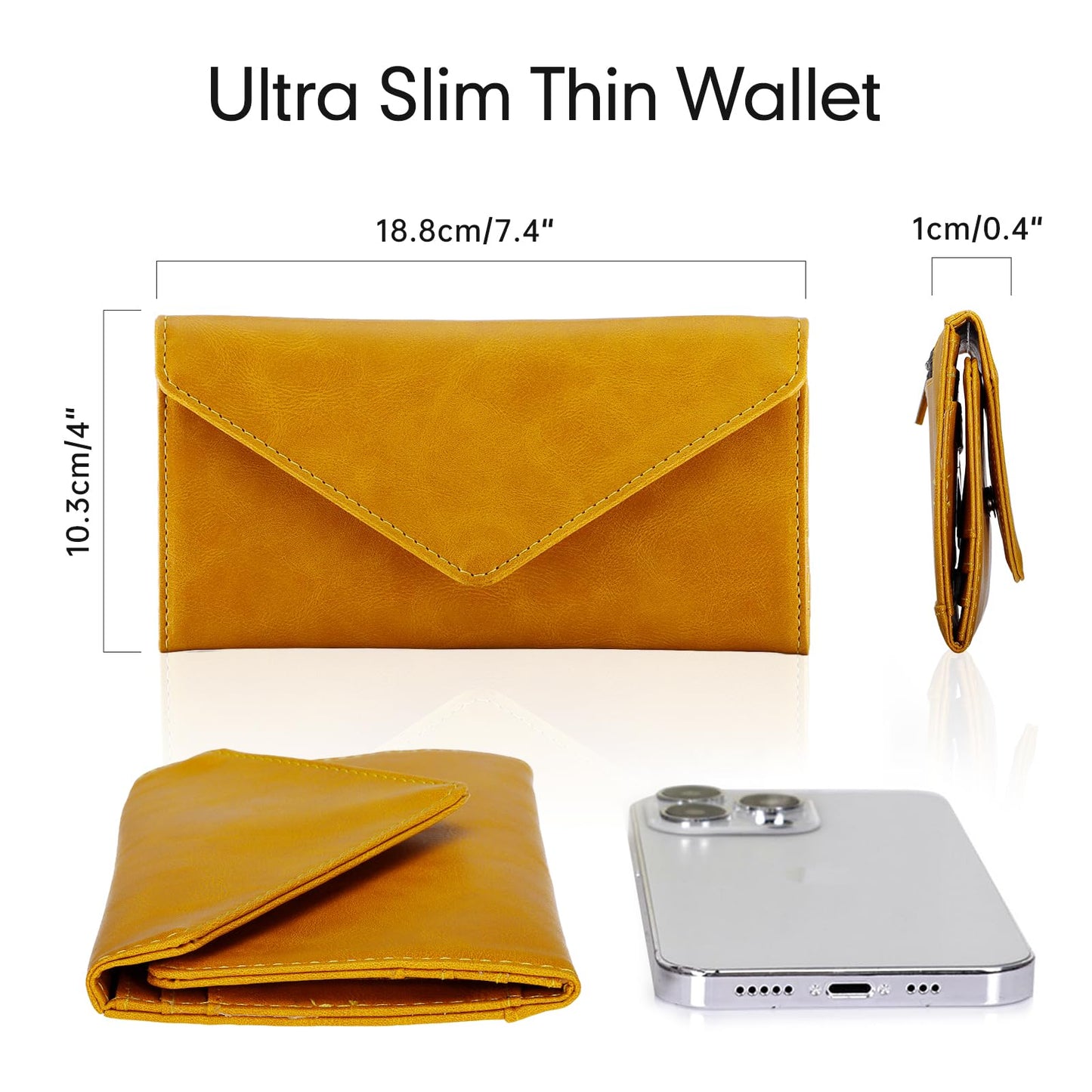 HAWEE RFID Credit Card Holder Wallets, Envelop Style, Vegan Leather, 2 ID Windows, 1 Coin Pocket, Long Clutch, Ginger