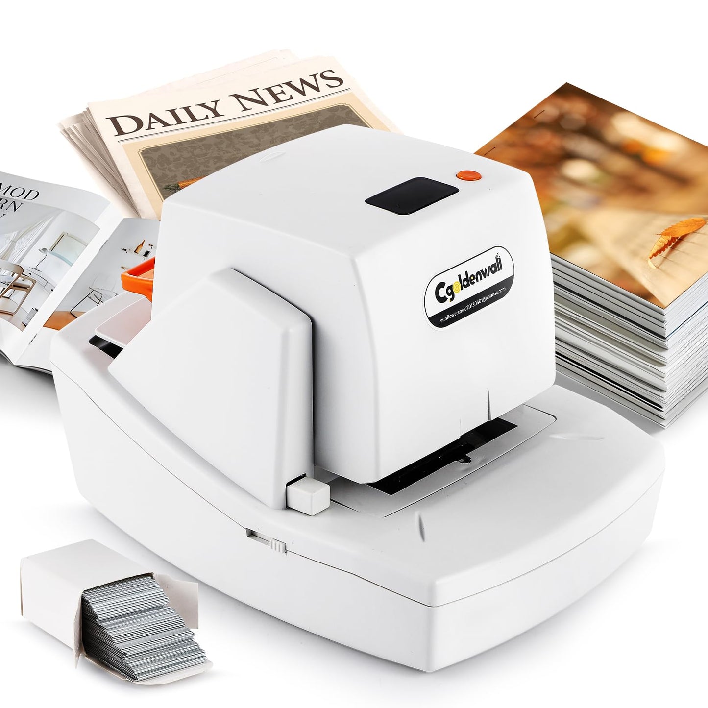 CGOLDENWALL Automatic Heavy Duty Electric Stapler, 70-75 Sheets Capacity, with 6000 Staples, Flat Clinch Jam Free, Speed & Margin Adjustable, 5000 Staples Large Cartridge