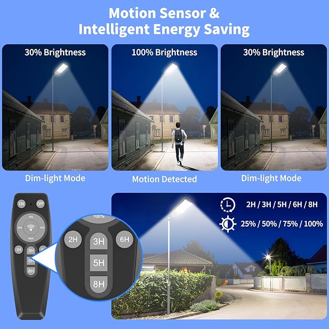 Solar Lights Outdoor 9000W, Commercial Grade Street Light for Outside 480000 Lumens, Solar Parking Lot Lights, Dusk to Dawn LED Security Flood Light Motion Sensor with Remote Control, 2 Pack