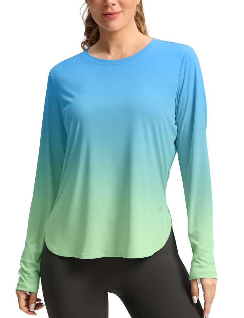 Women's Sun Shirts UPF 50+ Long Sleeve UV Protection Shirt Lightweight Quick Dry Workout Hiking Tops for Women(Green/Yellow Gradient,XXXL)