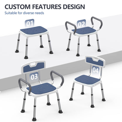 Lemagalu Shower Chair for Elderly and Disabled (450 lbs) Adjustable Height Shower Seat for Inside Shower with Padded Wide Arms & Back, Heavy Duty Medical Bathtub Stool for Women Seniors Handicap