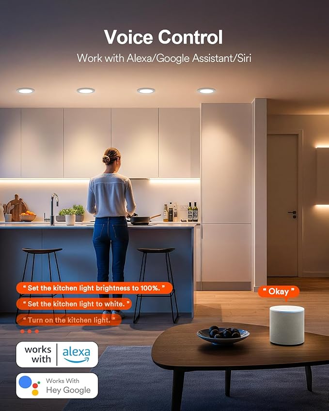 Lumary 4 Inch Ultra-Thin Smart Recessed Lighting, 9W 780LM RGBWW Smart Wafer Lights with Junction Box, Compatible with Alexa/Google Assistant/BT Remote, ETL Listed, 12 Pack