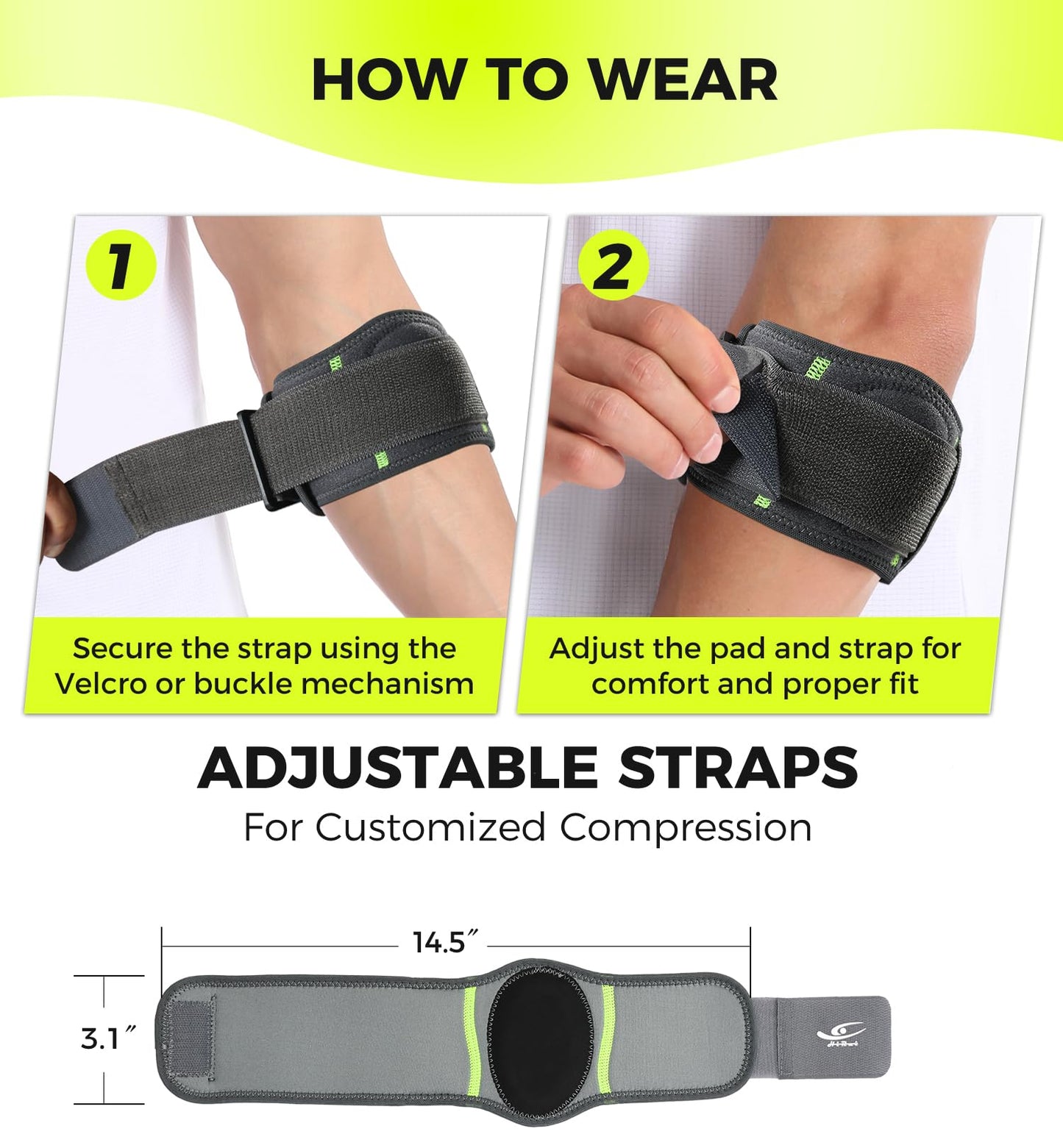 HiRui Elbow Brace with Gel Pad Support for Forearm Tension Relief, Tennis Elbow Brace Adjustable Elbow Strap Pressure Band for Tendonitis Weightlifting Golfer Baseball (Gray-2 Pack)