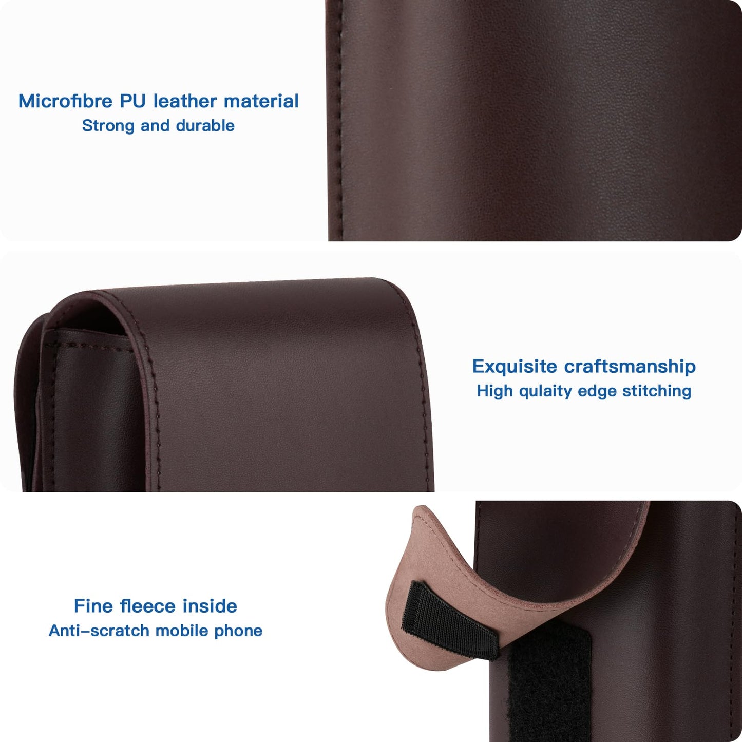 CaSZLUTION Phone Pouch for Cosplay - Ultra Fiber PU Leather Phone Holster Case with Belt Loop Keeper, Costume Accessory for Halloween, Conventions & Roleplay (Brown - L)