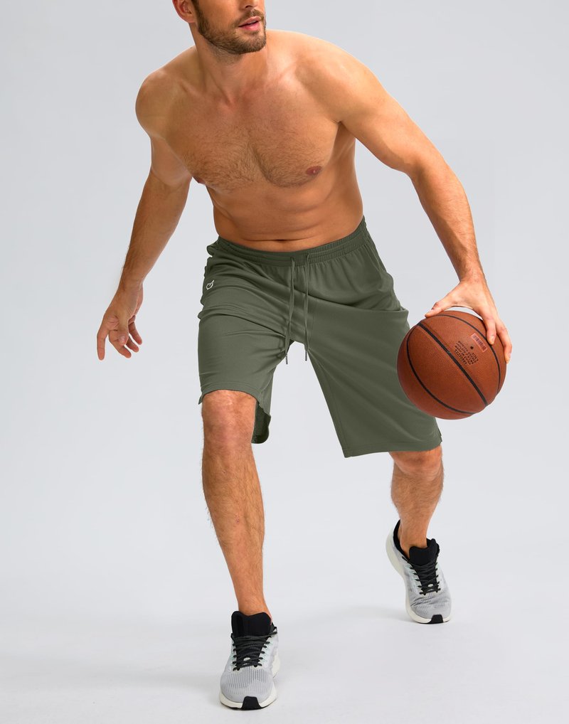 Men's Athletic Shorts with Pockets 9" / 11" Long Basketball Shorts Lightweight Quick Dry Gym Workout Shorts for Men(Sage,L)