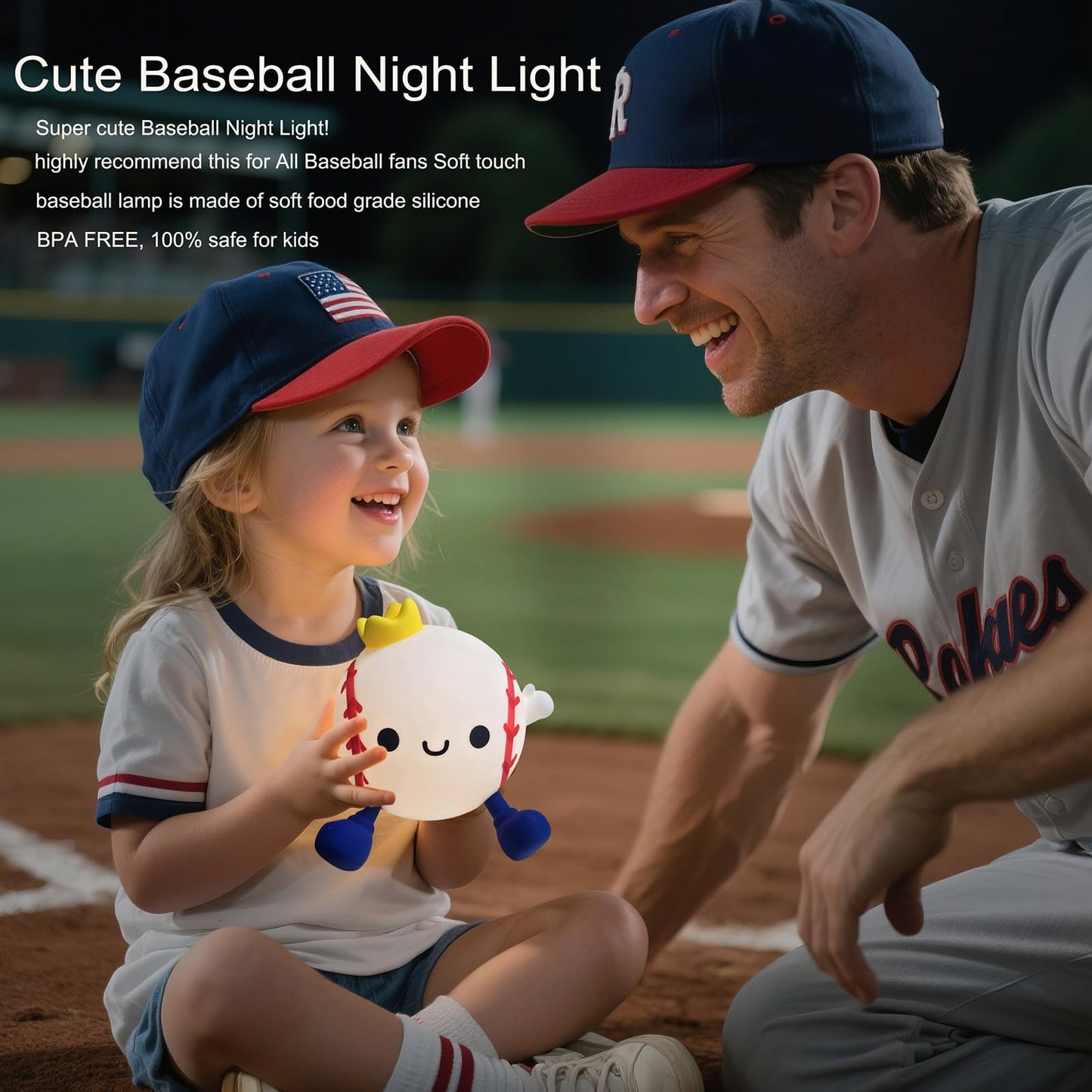 DREAMING MY DREAM Baseball Night Light,Cute Silicone Squishy Novelty LED Night Lamp, Touch Lamp with 2 Levels Dimmable 20Min Timer,for Nursery Bedroom Kids Room Boys Girls Gifts