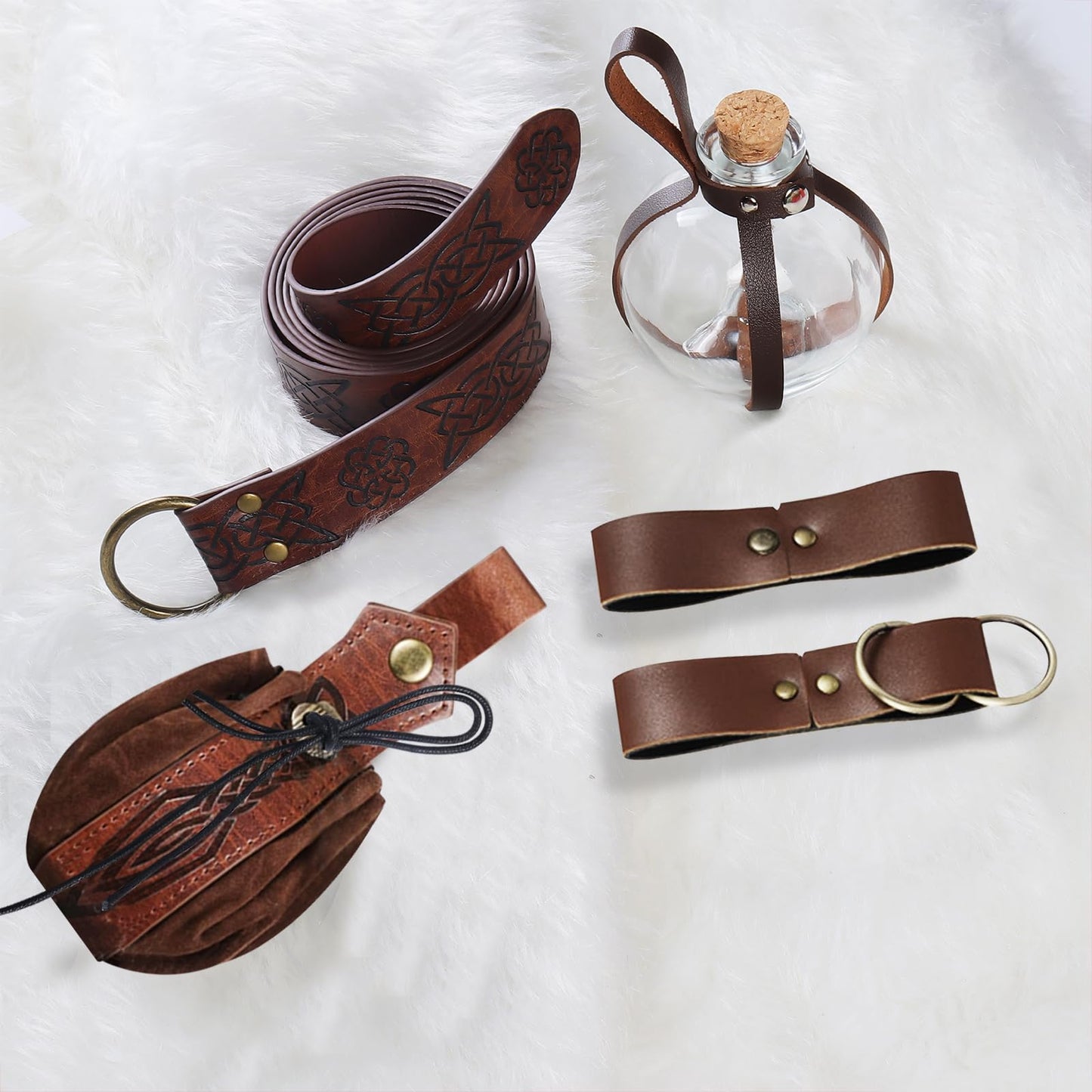 JBKN Women Renaissance Accessories Medieval Viking Belt Potion Bottles Belt Bag Leather Skirt Hikes for Halloween Festival Cosplay