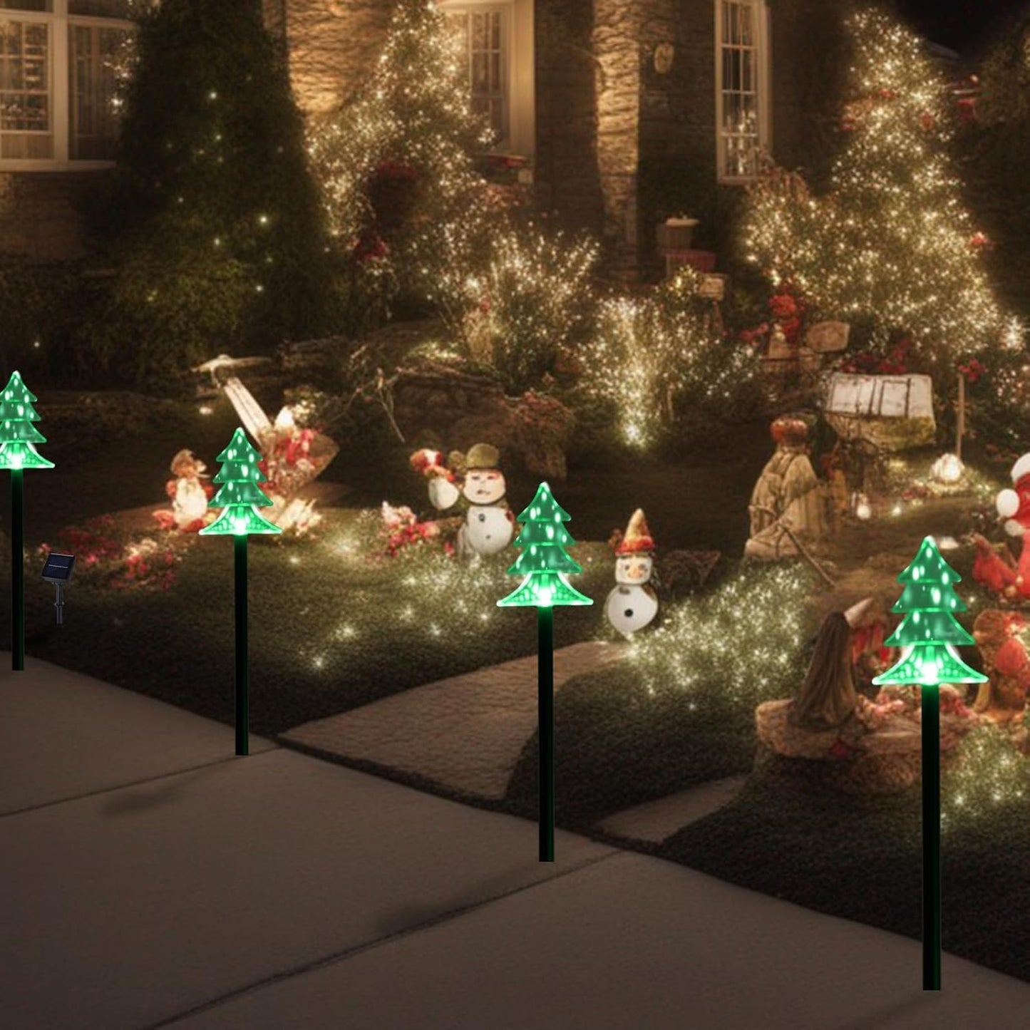 ILLUMINEW Christmas Solar Pathway Lights, Set of 5 Waterproof Landscape Christmas Lights, Stake Decorations, LED Yard Lawn Patio Walkway Decor