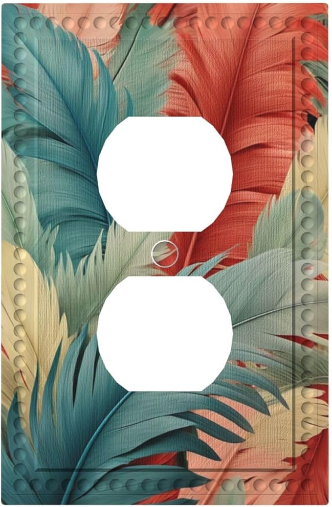 Colorful Feathers Blue Red Light Switch Cover 1 Gang Outlet Plate Single Duplex Wall Plate Covers Decorative Switchplate Covers Electrical Faceplate for Home Decor