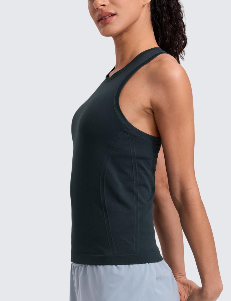 CRZ YOGA Seamless Workout Tank Tops for Women - Athletic Running Gym Sleeveless Shirts Crewneck Racerback Breathable True Navy XX-Small
