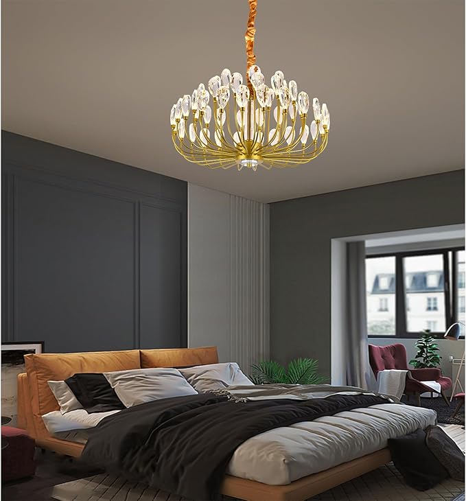 Modern Crystal Chandelier 48 Lights Luxury Gold Round Led Chandelier Dimmable Flush Mount Crystal Ceiling Light for Dining Room Living Room Entryway Foyer D23.63''