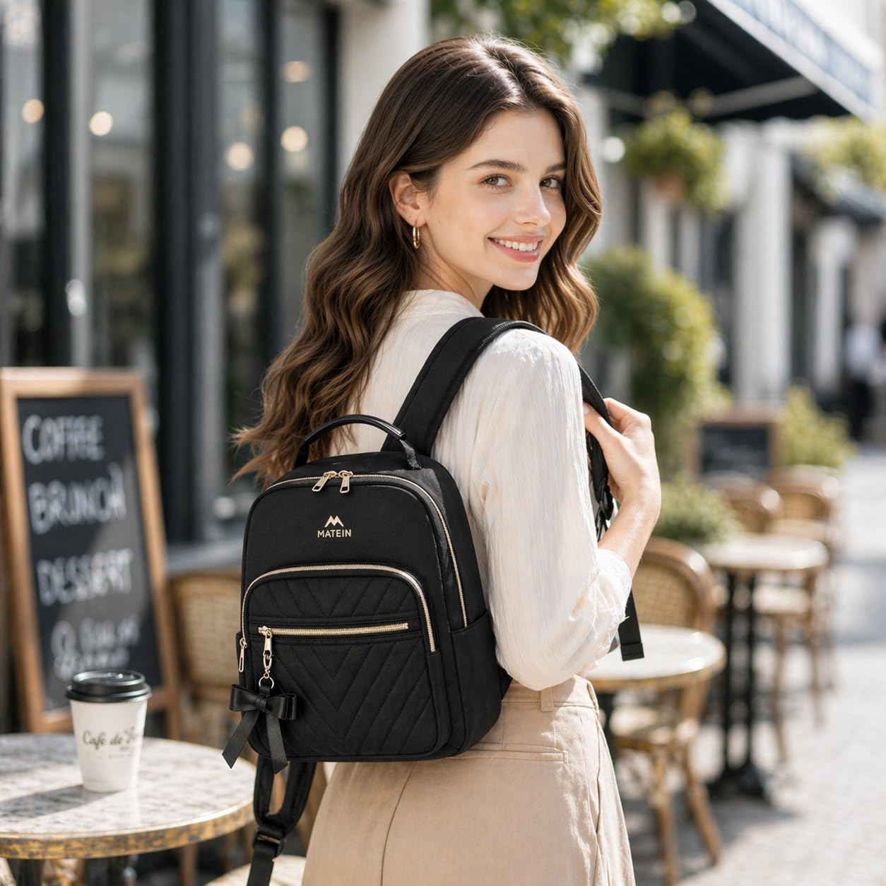 MATEIN Mini Backpack for Women, Waterproof Stylish Daypack Purse Shoulder Bag, Lightweight Small Casual Daily Travel Backpack Mochilas Para Mujer, Lady Girls Gifts for Work School, 2pcs Sets, Black