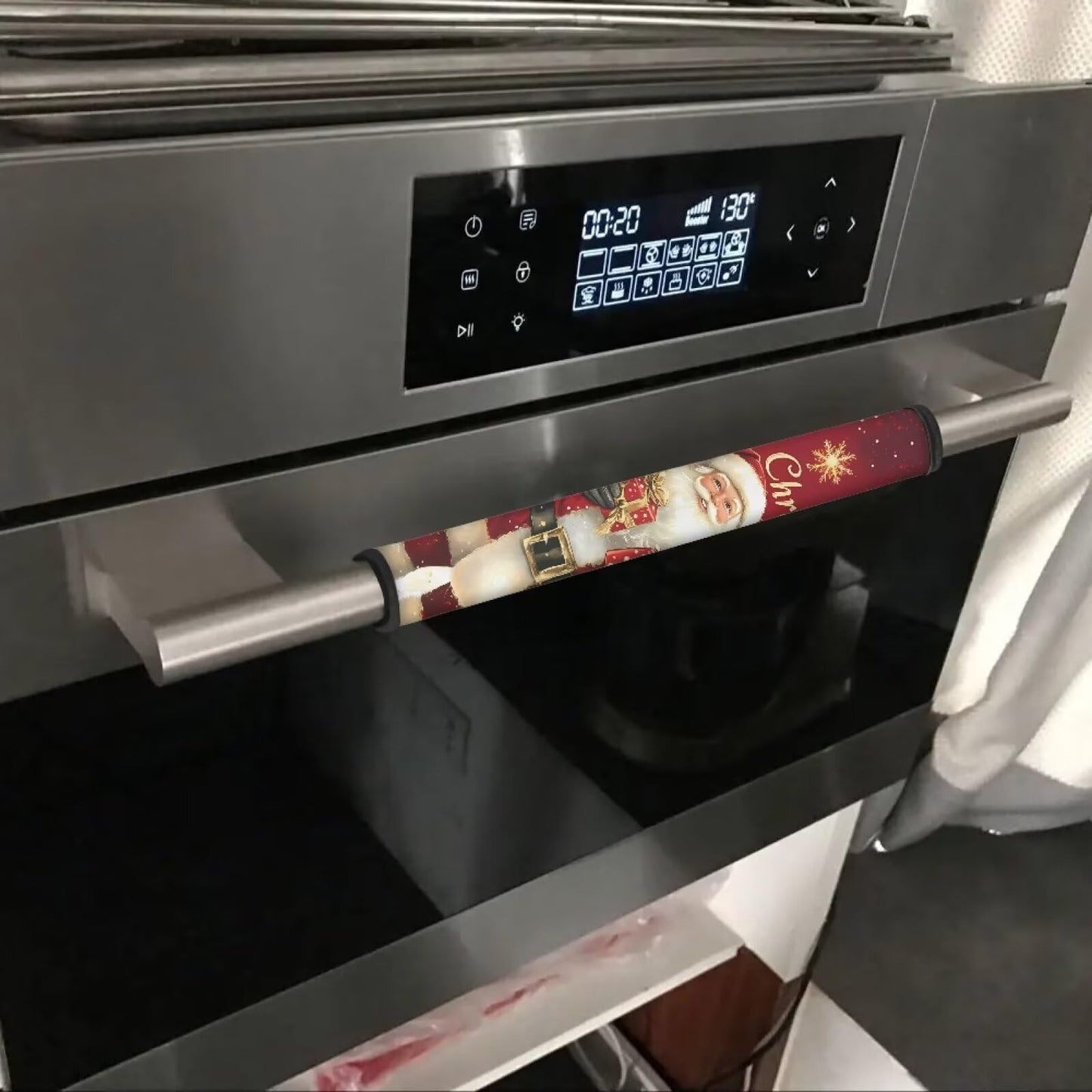 Mintulipy Xmas Refrigerator Door Handle Covers 4 PCS Christmas Santa Claus Protector Fridge Dishwasher Oven Keep Off Fingerprints Food Stain