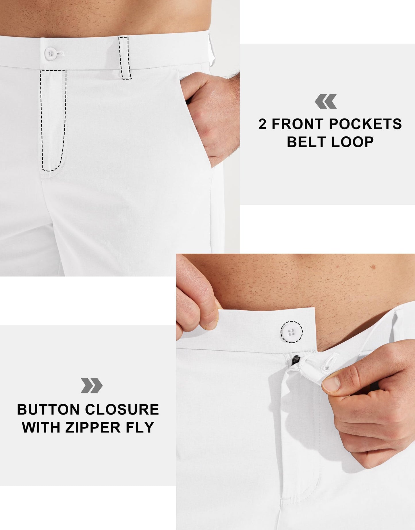 Libin Mens Golf Pants Stretch Work Dress Pants 30" Quick Dry Lightweight Business Casual Pant for Men Comfy Water Resistant with Pockets, White, 38W x 30L