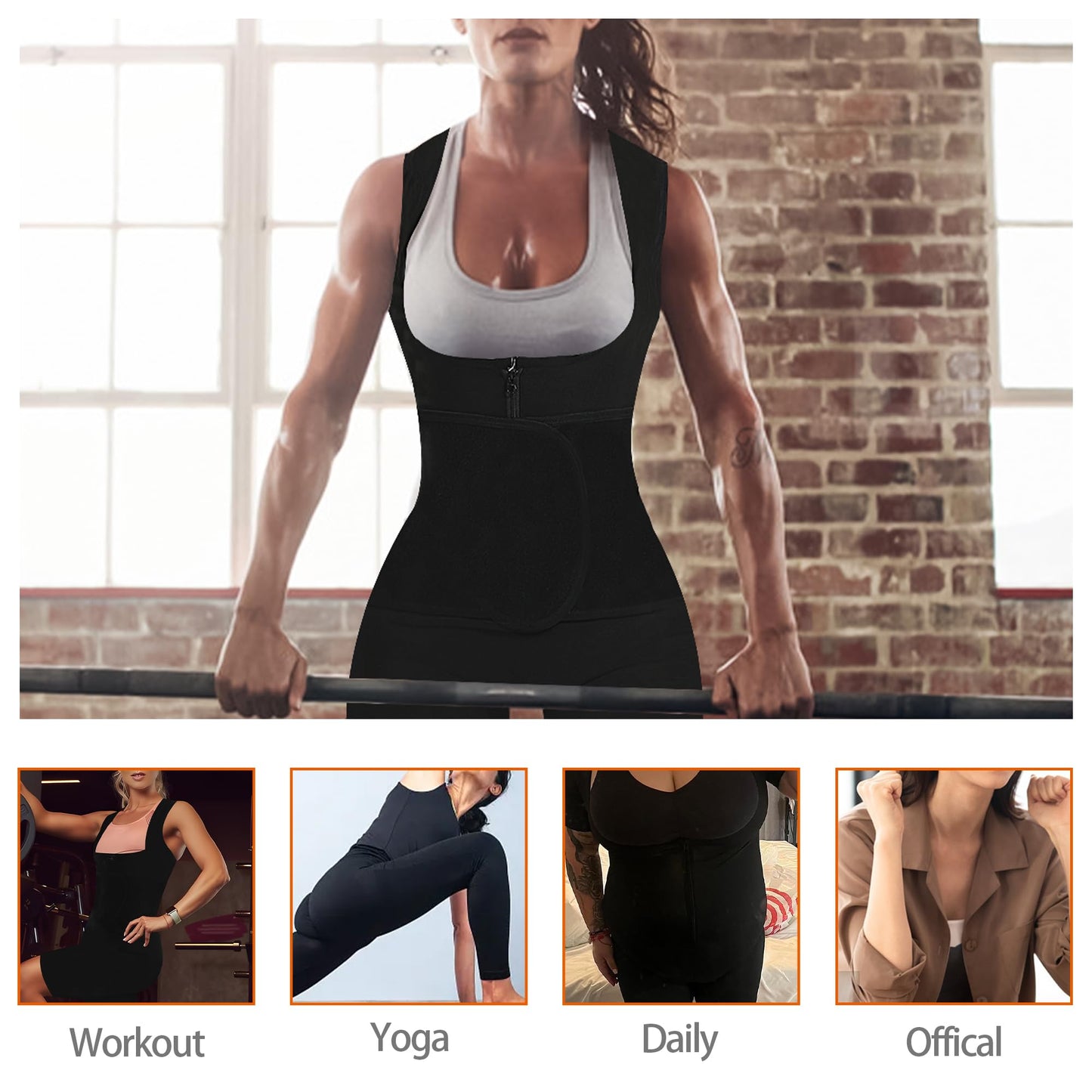 LMCOB Sauna Suits for Women Full Body Sauna Waist Trainer Vest Workout Sweat Suits Sauna Jumpsuits Slimming Body Shaper With Zipper(LYBH70016-01-S)