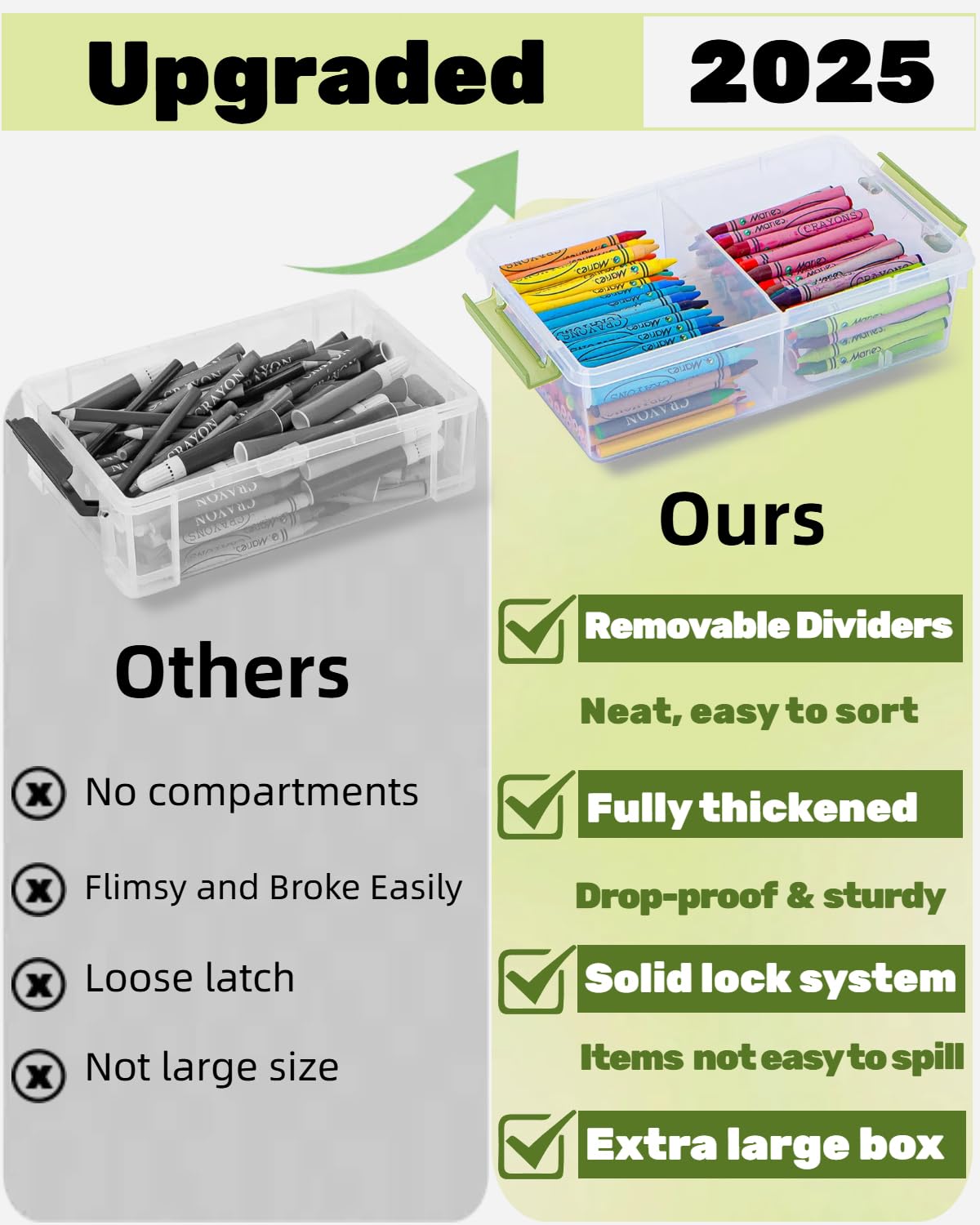 GEOPHIA 6 Pack Extra Large Pencil Box with Removable Divider, Thickened Pencil Case Bulk, Clear Crayon Marker Organizer Stackable Plastic Small Storage Containers for Pen Craft School Supplies (Multi)