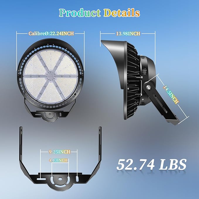 Juyace 800W Led Stadium Flood Light Outdoor Super Bright Commercial Area Lighting 100-277V 5000K Daylight IP65 Waterproof Arena for Sport Fields and Courts