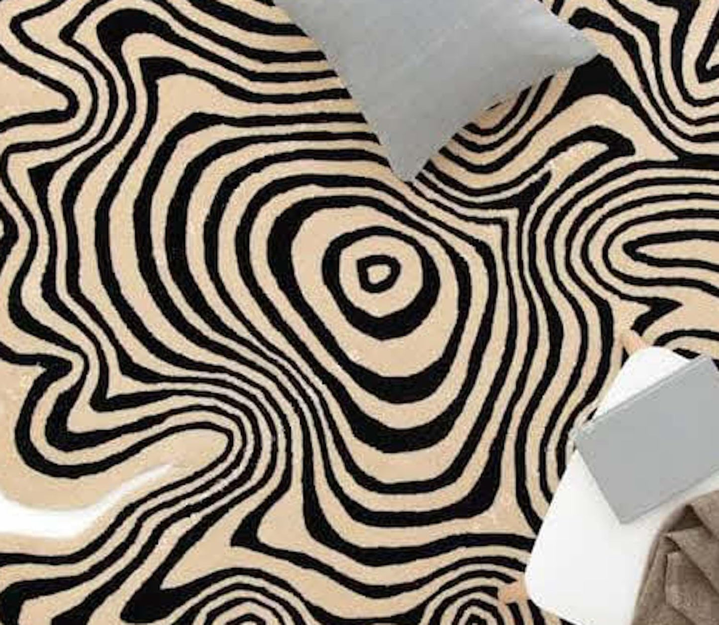 ECLATIQUE RUG Irregular Shaped Custom Throw Rug Illusion Pattern Hand-Tufted Wool Handmade Area Rug for Home, Bedroom, Living Room, Kids Room (5X5)