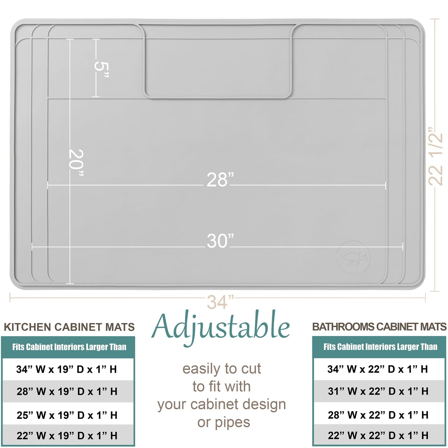 The Original Under Sink Mat - Silicone Waterproof mat, Trimmable, Easy to Clean, Kitchen cabinet liner, Under sink protector mats, Drip Tray with Lip - 34" x 22" or smaller
