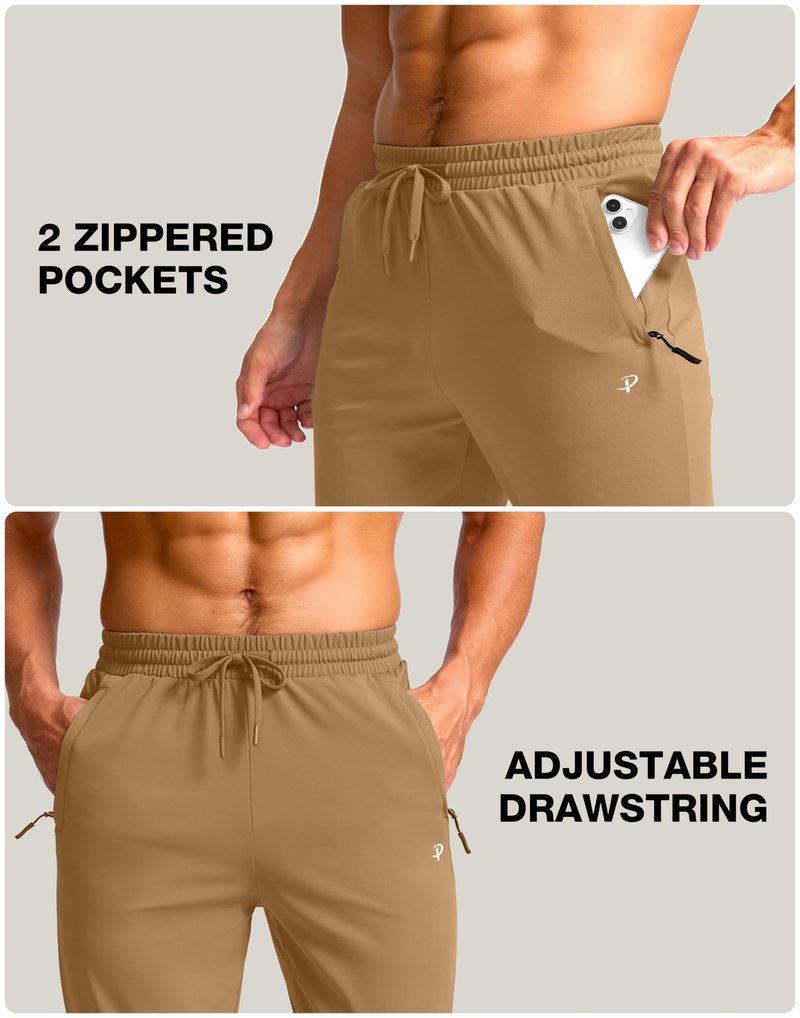 Pudolla Extra Long Sweatpants for Men with Zipper Pockets Men Tall Sweatpants for Athletic,Workout,Running（Dark_Khaki 36-L