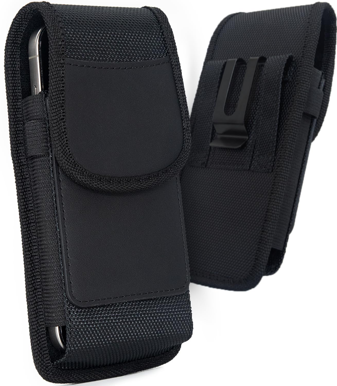 URDIKKG Phone Holster Pouch Compatible with iPhone 17/16/15/14/13 Pro Max and Plus Models, Galaxy S25/S24/S23/S22 Plus & FE, Cell Phone Belt Holder with Card Holder and Magnetic Closure, L-Black