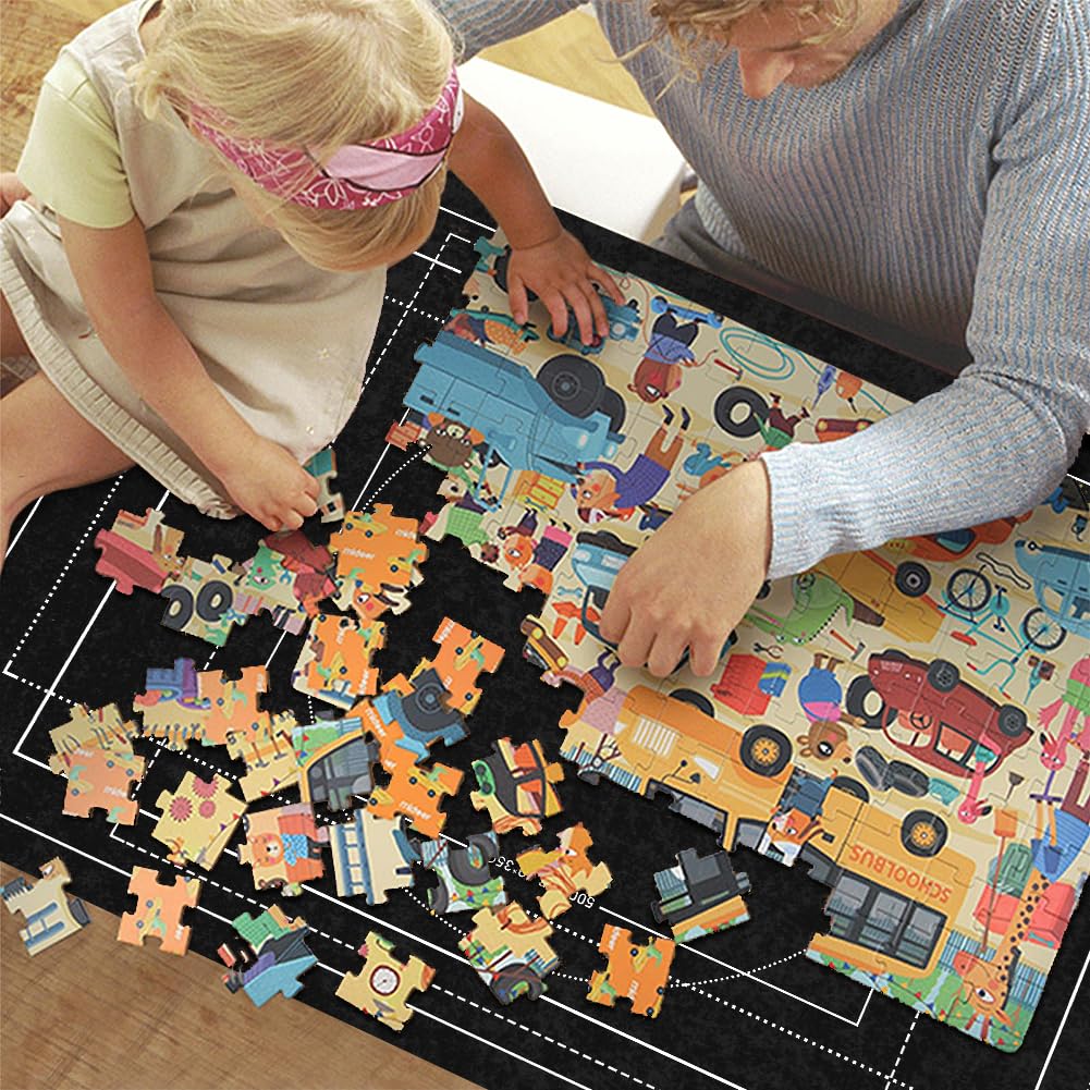 Ainiv Jigsaw Puzzle Mat Roll Up 1500 Pieces, 46" x 26" Portable Felt Puzzles Board with Travel Storage Bag, Jigsaw Saver Pad Keeper for Adults Teens, Black