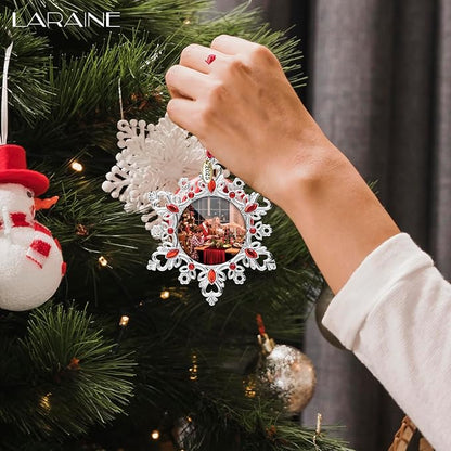 Laraine Christmas Tree Ornaments – Decorative Hanging 2025 Holiday Keepsake Gift Snowflake Pendant with 2” Photo Frame Insert for Picture of Pet (Snowflake Ruby (2025))