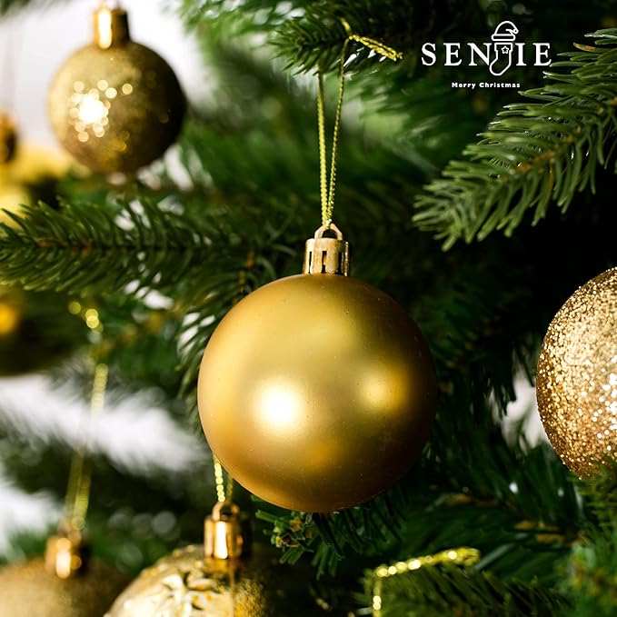 Senjie Gold Shatterproof Christmas Ball Ornaments, 32 Pcs, Plastic, Hanging, Christmas, Wedding