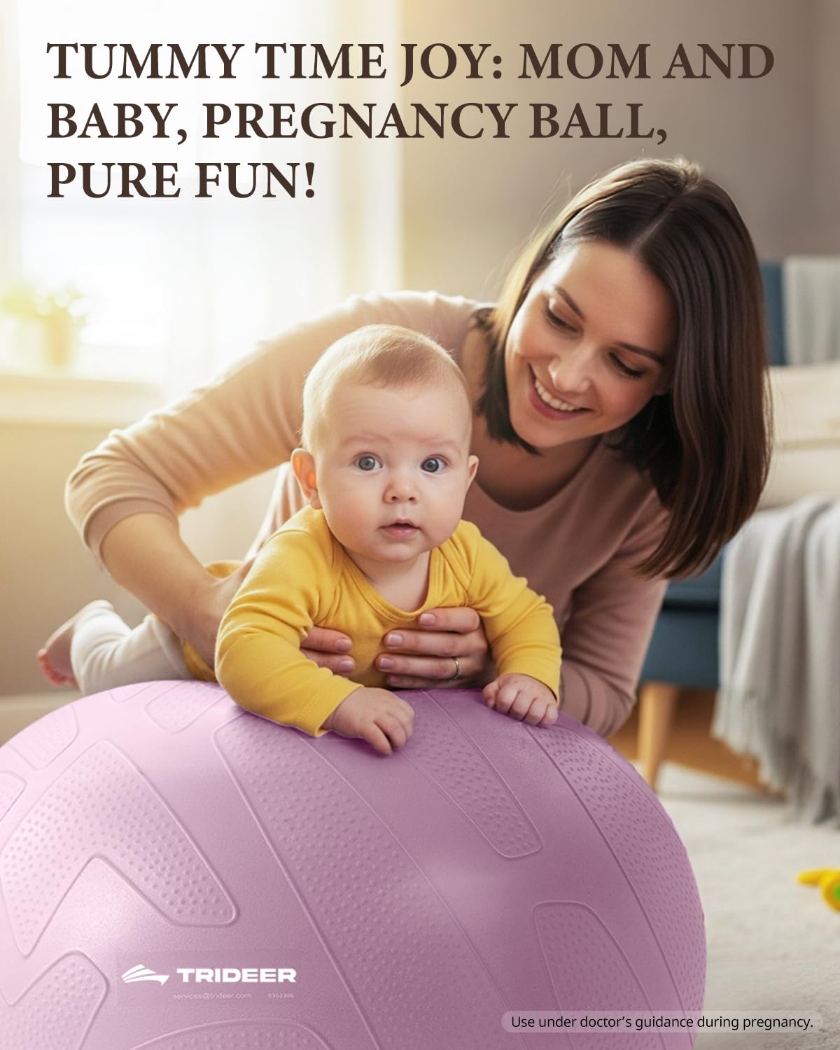 Trideer Pregnancy Birthing Ball, 1.7mm Extra Thick Yoga Ball for Maternity, Labor, Physio, Recovery, Exercise Guide & Daily Comfort Tips for All Trimesters, 1000LB Anti-Burst Non-Slip Stability Ball