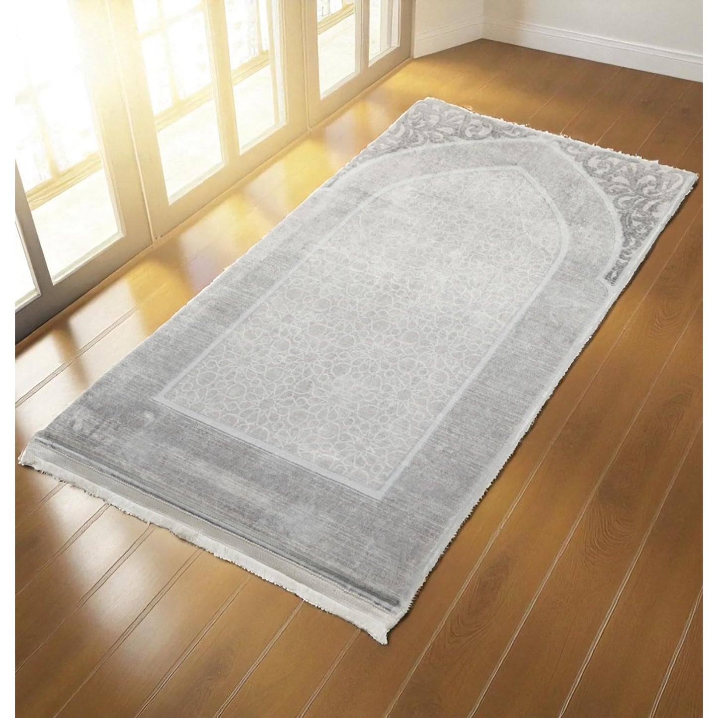 Modefa Foam Prayer Rug - Thick Padded Prayer Mat Cushioned Thick Prayer Mat - Large Long Soft Muslim Prayer Rug Velvet Digital Print (Mosaic Floral - Grey)